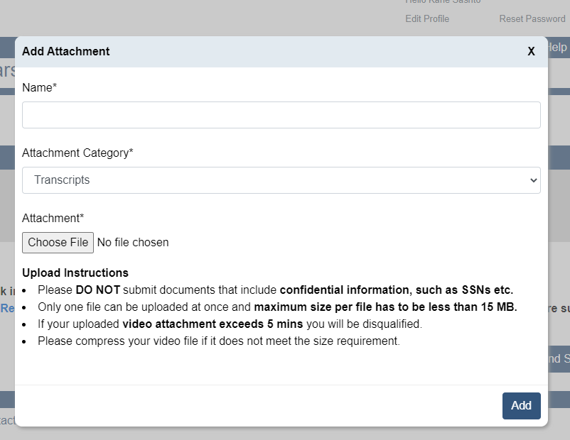 Add Attachment Section